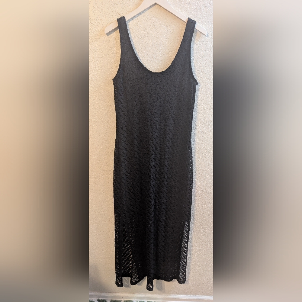 Apt 9 Black Lace Maxi Dress w/ Slip Under, Double Slit, Sleeveless Size M